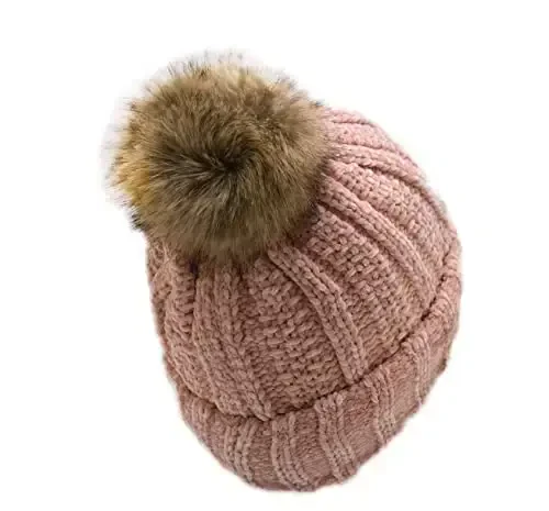 C.C Thick Cable Knit Faux Fuzzy Fur Pom Fleece Lined Skull Cap Cuff Beanie - 3
