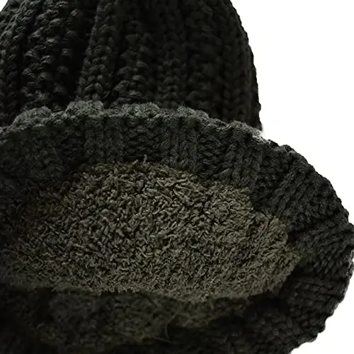 C.C Thick Cable Knit Faux Fuzzy Fur Pom Fleece Lined Skull Cap Cuff Beanie - C.C (1)