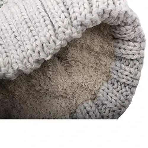 C.C Thick Cable Knit Faux Fuzzy Fur Pom Fleece Lined Skull Cap Cuff Beanie - C.C (1)