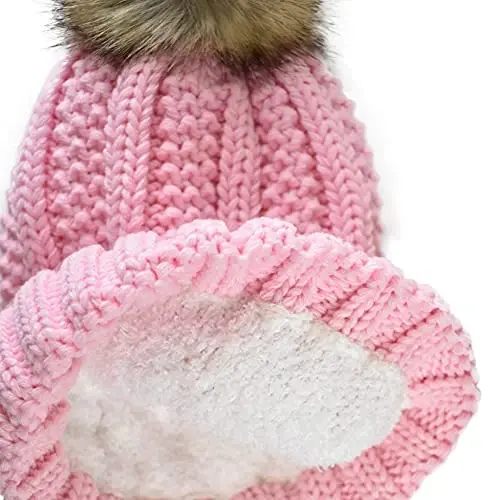 C.C Thick Cable Knit Faux Fuzzy Fur Pom Fleece Lined Skull Cap Cuff Beanie - C.C (1)