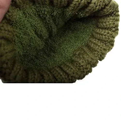 C.C Thick Cable Knit Faux Fuzzy Fur Pom Fleece Lined Skull Cap Cuff Beanie - 2