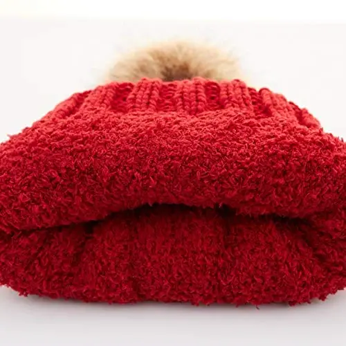 C.C Thick Cable Knit Faux Fuzzy Fur Pom Fleece Lined Skull Cap Cuff Beanie - 3