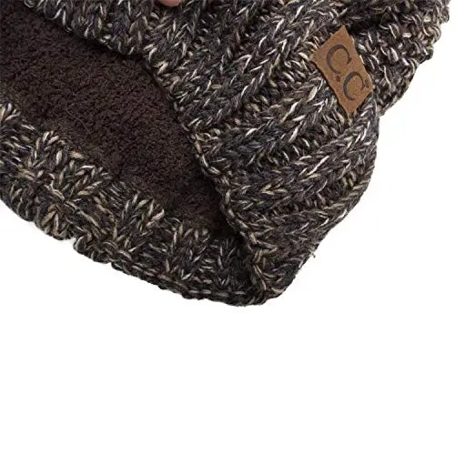 C.C Thick Cable Knit Faux Fuzzy Fur Pom Fleece Lined Skull Cap Cuff Beanie - 2