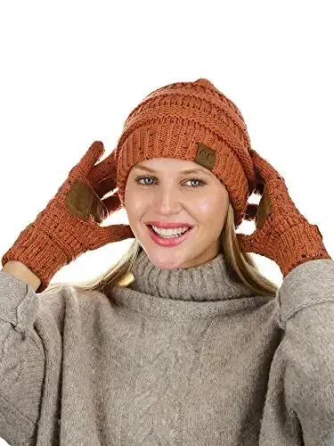 C.C Unisex Soft Stretch Cable Knit Beanie and Anti-Slip Touchscreen Gloves 2 Pc Set - 3