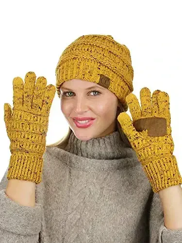 C.C Unisex Soft Stretch Cable Knit Beanie and Anti-Slip Touchscreen Gloves 2 Pc Set - 3