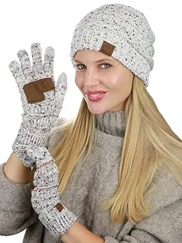 C.C Unisex Soft Stretch Cable Knit Beanie and Anti-Slip Touchscreen Gloves 2 Pc Set - 3