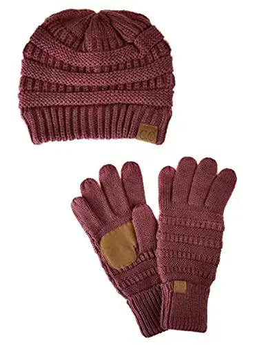 C.C Unisex Soft Stretch Cable Knit Beanie and Anti-Slip Touchscreen Gloves 2 Pc Set - 1