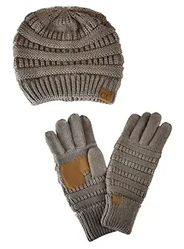 C.C Unisex Soft Stretch Cable Knit Beanie and Anti-Slip Touchscreen Gloves 2 Pc Set - C.C
