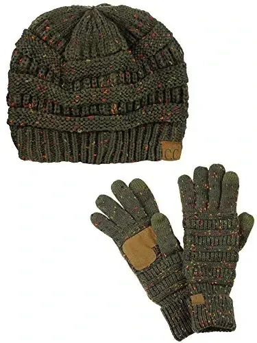 C.C Unisex Soft Stretch Cable Knit Beanie and Anti-Slip Touchscreen Gloves 2 Pc Set - 1