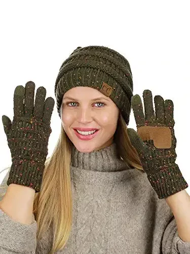 C.C Unisex Soft Stretch Cable Knit Beanie and Anti-Slip Touchscreen Gloves 2 Pc Set - 3