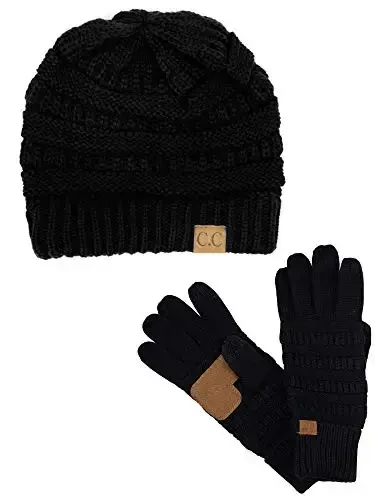 C.C Unisex Soft Stretch Cable Knit Beanie and Anti-Slip Touchscreen Gloves 2 Pc Set 2 Pc Set - 3