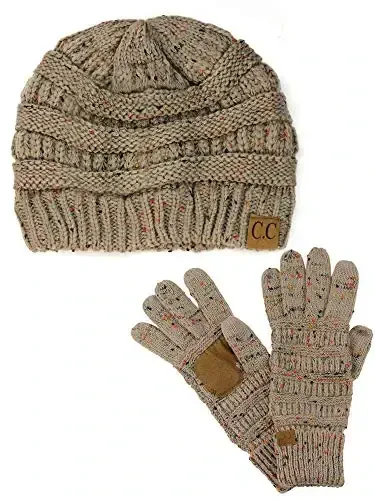 C.C Unisex Yumshoq Stretch Kabel Trikotaj Beanie va Anti-Slip Sensorli Ekran Qo'lqoplar 2 dona to'plam - 1