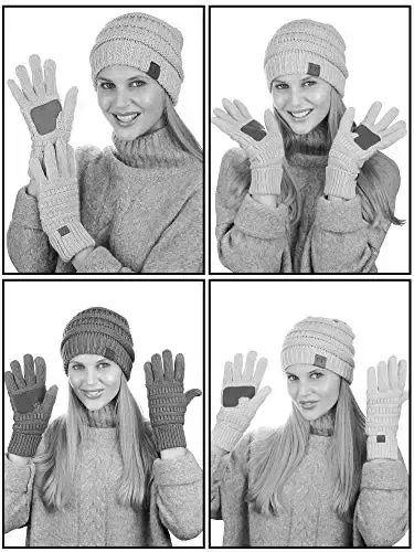 C.C Unisex Yumshoq Stretch Kabel Trikotaj Beanie va Anti-Slip Sensorli Ekran Qo'lqoplar 2 dona to'plam - 2