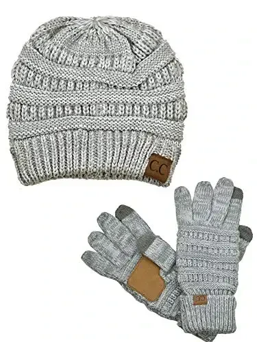 C.C Unisex Yumshoq Stretch Kabel Trikotaj Beanie va Anti-Slip Sensorli Ekranli Qo'lqoplar 2 dona To'plam - 1