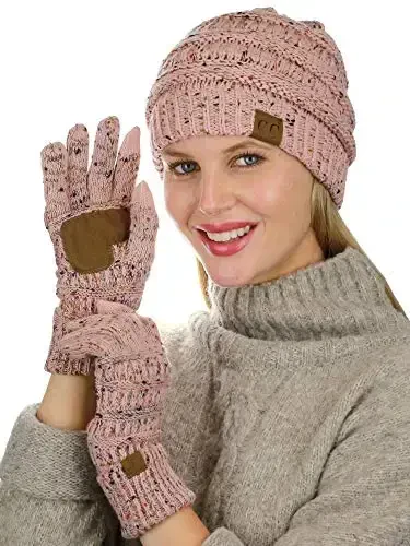 C.C Unisex Yumshoq Stretch Kabel Trikotaj Beanie va Sirpanishga qarshi Sensorli ekranli Qo'lqoplar 2 dona to'plam - 2