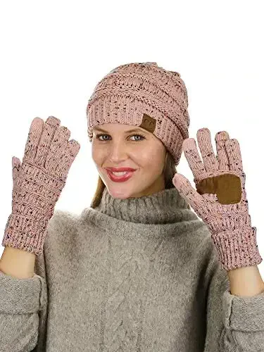 C.C Unisex Yumshoq Stretch Kabel Trikotaj Beanie va Sirpanishga qarshi Sensorli ekranli Qo'lqoplar 2 dona to'plam - 3