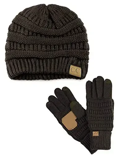 C.C Unisex Yumshoq Stretch Kabel Trikotaj Beanie va Sirpanishga qarshi Sensorli ekranli Qo'lqoplar 2 dona to'plam - 1