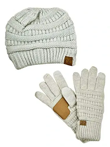 C.C Unisex Yumshoq Stretch Kabel Trikotaj Beanie va Sirpanishga qarshi Sensorli ekranli Qo'lqoplar 2 dona to'plami - C.C
