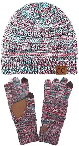 C.C Unisex Yumshoq Stretch Kabel Trikotaj Beanie va Sirpanishga qarshi sensorli ekranli qo'lqoplar 2 dona to'plami - C.C