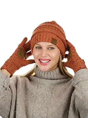 C.C Unisex Soft Stretch Cable Knit Beanie and Anti-Slip Touchscreen Gloves 2 Pc Set - 3