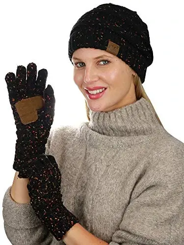 C.C Unisex Soft Stretch Cable Knit Beanie and Anti-Slip Touchscreen Gloves 2 Pc Set - 2