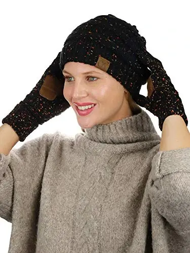 C.C Unisex Soft Stretch Cable Knit Beanie and Anti-Slip Touchscreen Gloves 2 Pc Set - 3