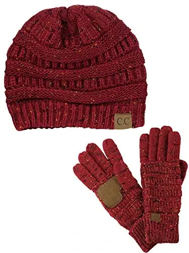 C.C Unisex Soft Stretch Cable Knit Beanie and Anti-Slip Touchscreen Gloves 2 Pc Set - C.C