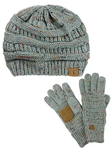 C.C Unisex Soft Stretch Cable Knit Beanie and Anti-Slip Touchscreen Gloves 2 Pc Set - 1
