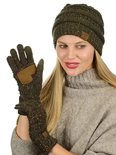 C.C Unisex Soft Stretch Cable Knit Beanie and Anti-Slip Touchscreen Gloves 2 Pc Set - 2