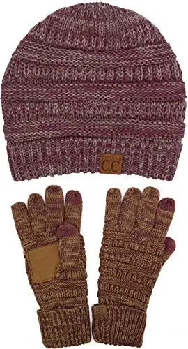 C.C Unisex Soft Stretch Cable Knit Beanie and Anti-Slip Touchscreen Gloves 2 Pc Set - MODAZONE