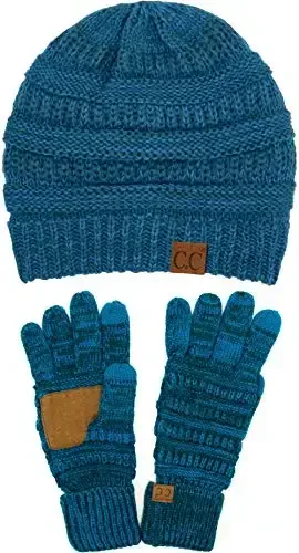 C.C Unisex Soft Stretch Cable Knit Beanie and Anti-Slip Touchscreen Gloves 2 Pc Set - 1