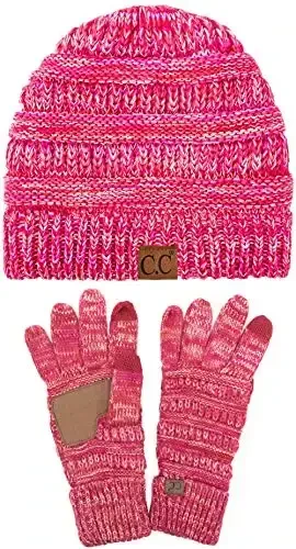 C.C Unisex Soft Stretch Cable Knit Beanie and Anti-Slip Touchscreen Gloves 2 Pc Set 