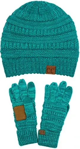 C.C Unisex Soft Stretch Cable Knit Beanie and Anti-Slip Touchscreen Gloves 2 Pc Set - 1