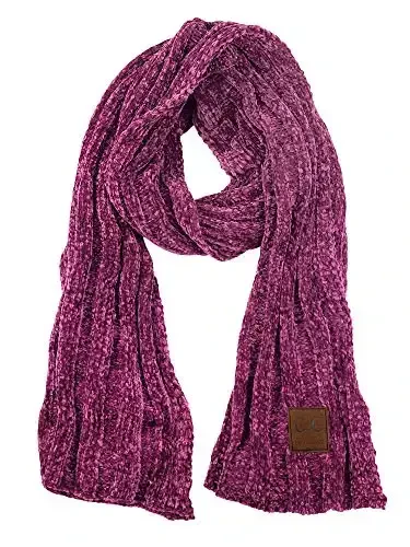 C.C Women's Ultra Soft Chenille Ribbed Thick Warm Knit Shawl Wrap Scarf - 1