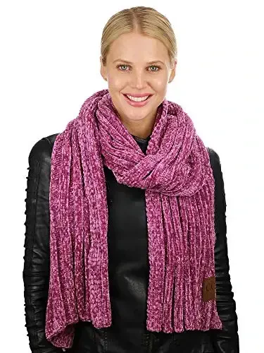 C.C Women's Ultra Soft Chenille Ribbed Thick Warm Knit Shawl Wrap Scarf - 3