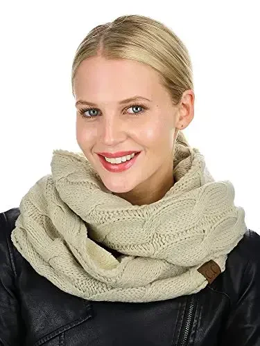 C.C Women's Winter Cable Knit Sherpa Lined Warm Infinity Pullover Scarf - MODAZONE (1)