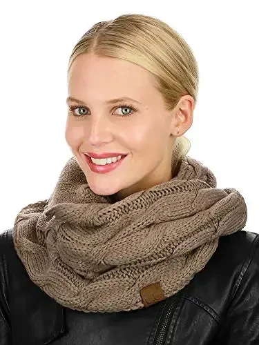 C.C Women's Winter Cable Knit Sherpa Lined Warm Infinity Pullover Scarf - 2