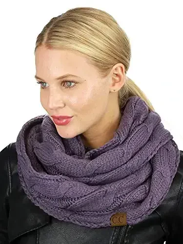 C.C Women's Winter Cable Knit Sherpa Lined Warm Infinity Pullover Scarf - MODAZONE (1)