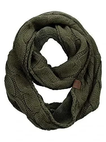 C.C Women's Winter Cable Knit Sherpa Lined Warm Infinity Pullover Scarf 