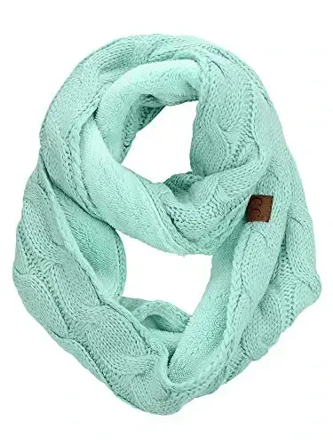 C.C Women's Winter Cable Knit Sherpa Lined Warm Infinity Pullover Scarf - 1