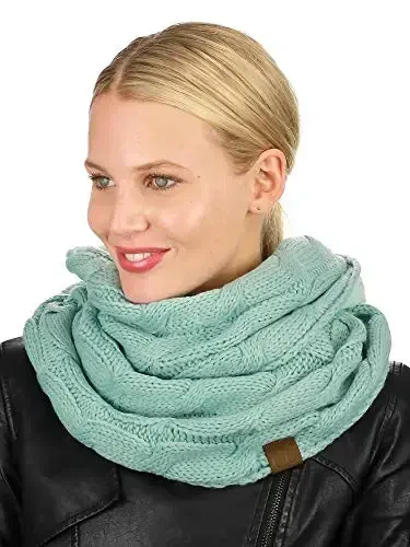 C.C Women's Winter Cable Knit Sherpa Lined Warm Infinity Pullover Scarf - 2