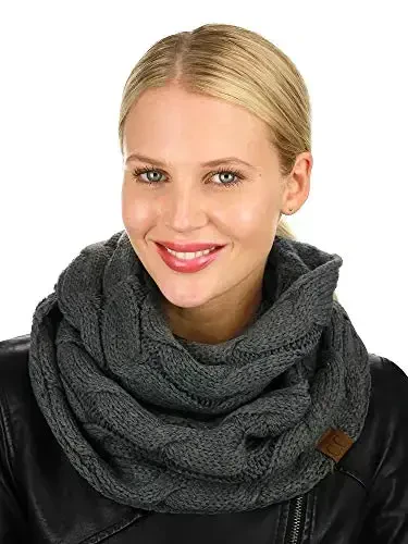 C.C Women's Winter Cable Knit Sherpa Lined Warm Infinity Pullover Scarf - 2