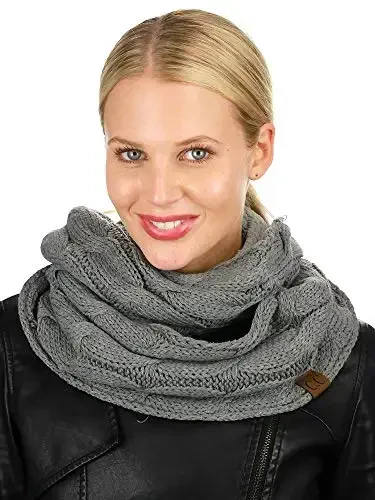 C.C Women's Winter Cable Knit Sherpa Lined Warm Infinity Pullover Scarf - 2