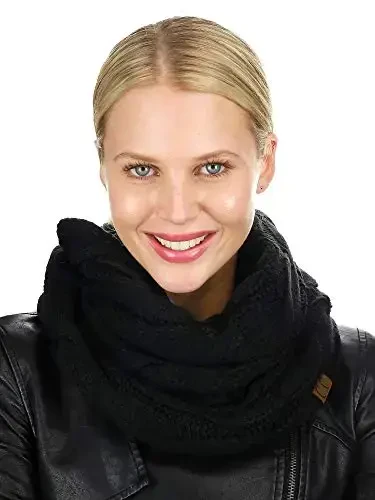 C.C Women's Winter Cable Knit Sherpa Lined Warm Infinity Pullover Scarf - 2