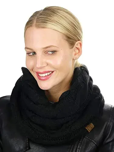C.C Women's Winter Cable Knit Sherpa Lined Warm Infinity Pullover Scarf - 3