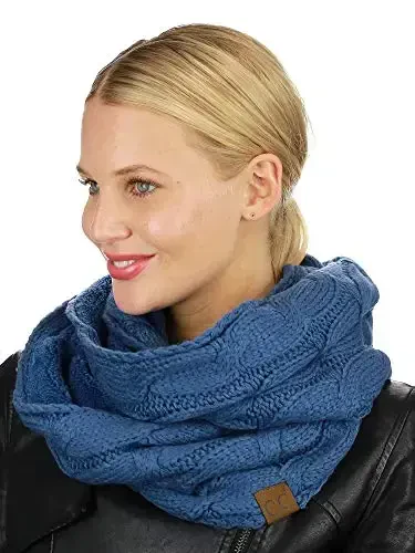 C.C Women's Winter Cable Knit Sherpa Lined Warm Infinity Pullover Scarf - 3