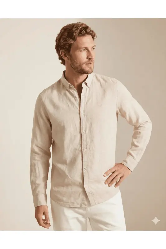 Ccmaze Linen Long Sleeve Plain Color Shirt - 3