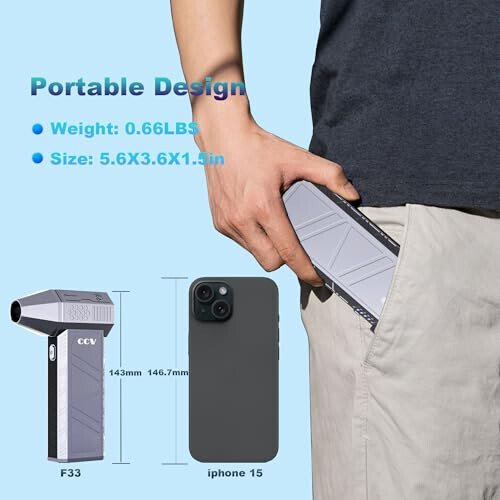 CCV Compressed Air Duster - 150000RPM Electric Air Duster for Cleaning Keyboard&PC 3 Gears Adjustable Rechargeable Cordless Jet Dry Blower Air Blower for Car and Home (F33-Pearl Blue) - 9