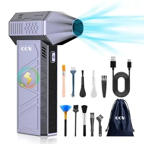 CCV Compressed Air Duster - 150000RPM Electric Air Duster for Cleaning Keyboard&PC 3 Gears Adjustable Rechargeable Cordless Jet Dry Blower Air Blower for Car and Home (F33-Pearl Blue) - 1