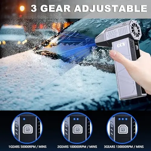 CCV Compressed Air Duster - 150000RPM Electric Air Duster for Cleaning Keyboard&PC 3 Gears Adjustable Rechargeable Cordless Jet Dry Blower Air Blower for Car and Home (F33-Pearl Blue) - 2